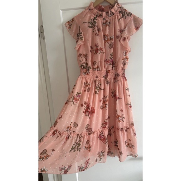 Kate & Lily Dresses & Skirts - Kate • Lily Cottagecore Pink Floral Midi Dress 6 Ruffle Neck Flutter Sleeve Boho